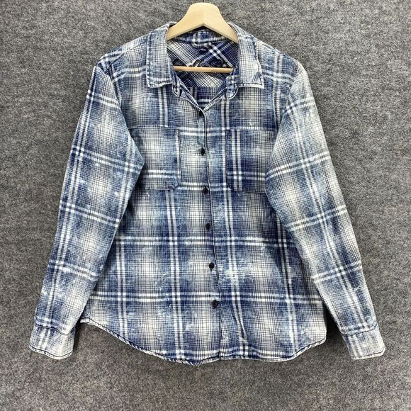 Vanilla Star Shirt Women XL Blue Plaid Button Up Collared Long Sleeve Pockets - Picture 4 of 10